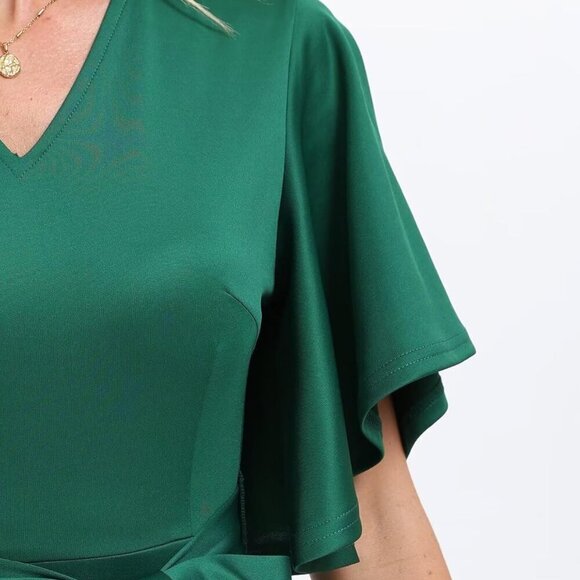 Women's Cocktail Dress Polyester V-Neck Ruffled Sleeve Elegant Party Wear - Picture 8 of 8